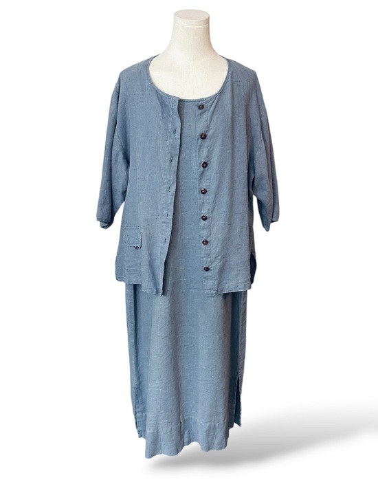 Kiko Dresses & Skirts - Kiko 100% Linen Blue  2-Piece Set Button-Front Jacket & Midi Dress Women size L